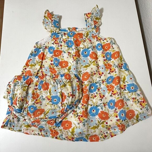Angel Dear Poppy Mix Sundress Bloomers Set Organic Muslin Girls 12-18 Months NWT - Picture 1 of 13